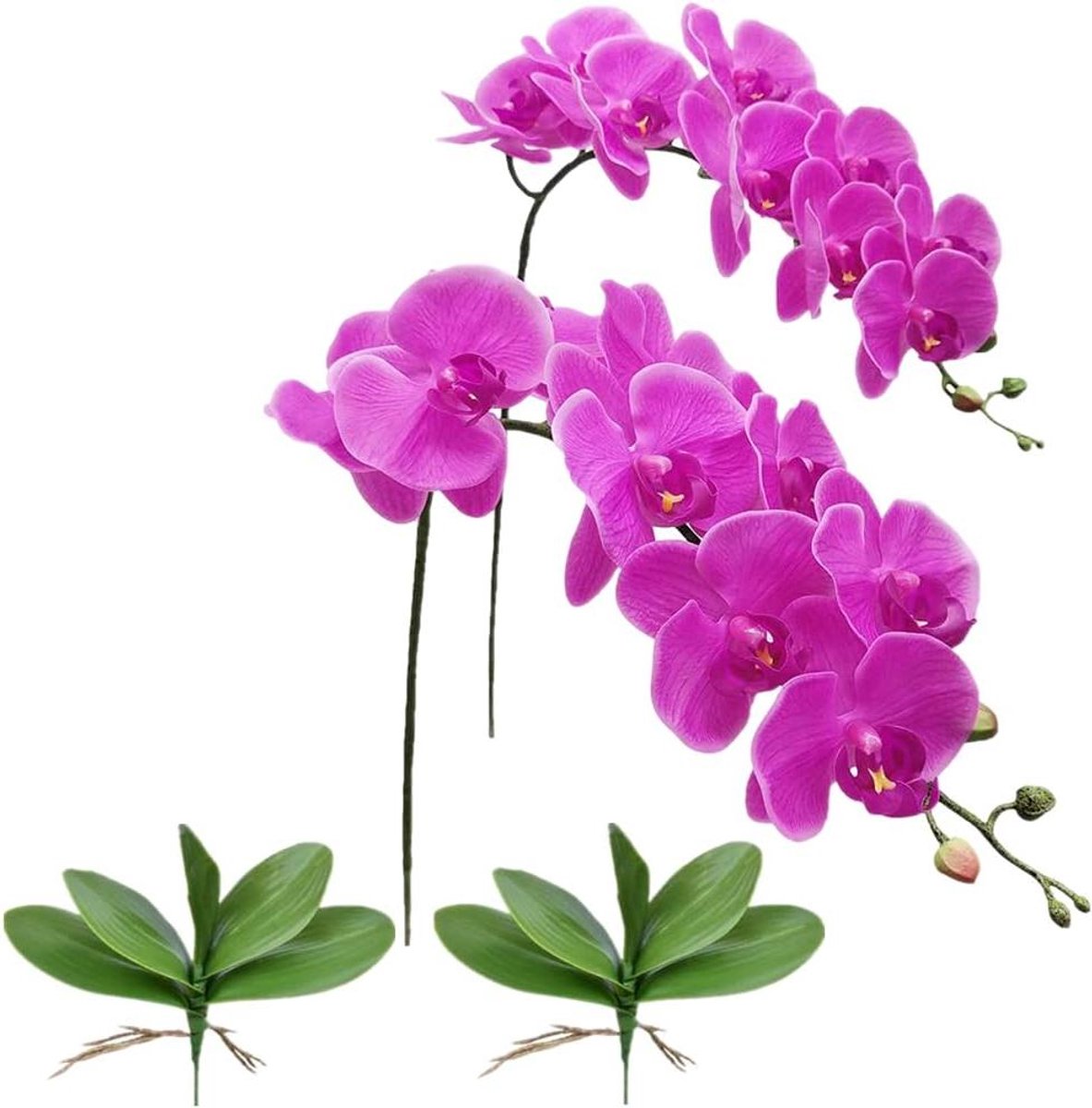 Ronte - Kunstmatige orchidee stengels met realistische touch - 2 stuks - Phalaenopsis takken - 9 grote bloemen - 42 inch lang - voor thuis en bruiloft decoratie - paars.