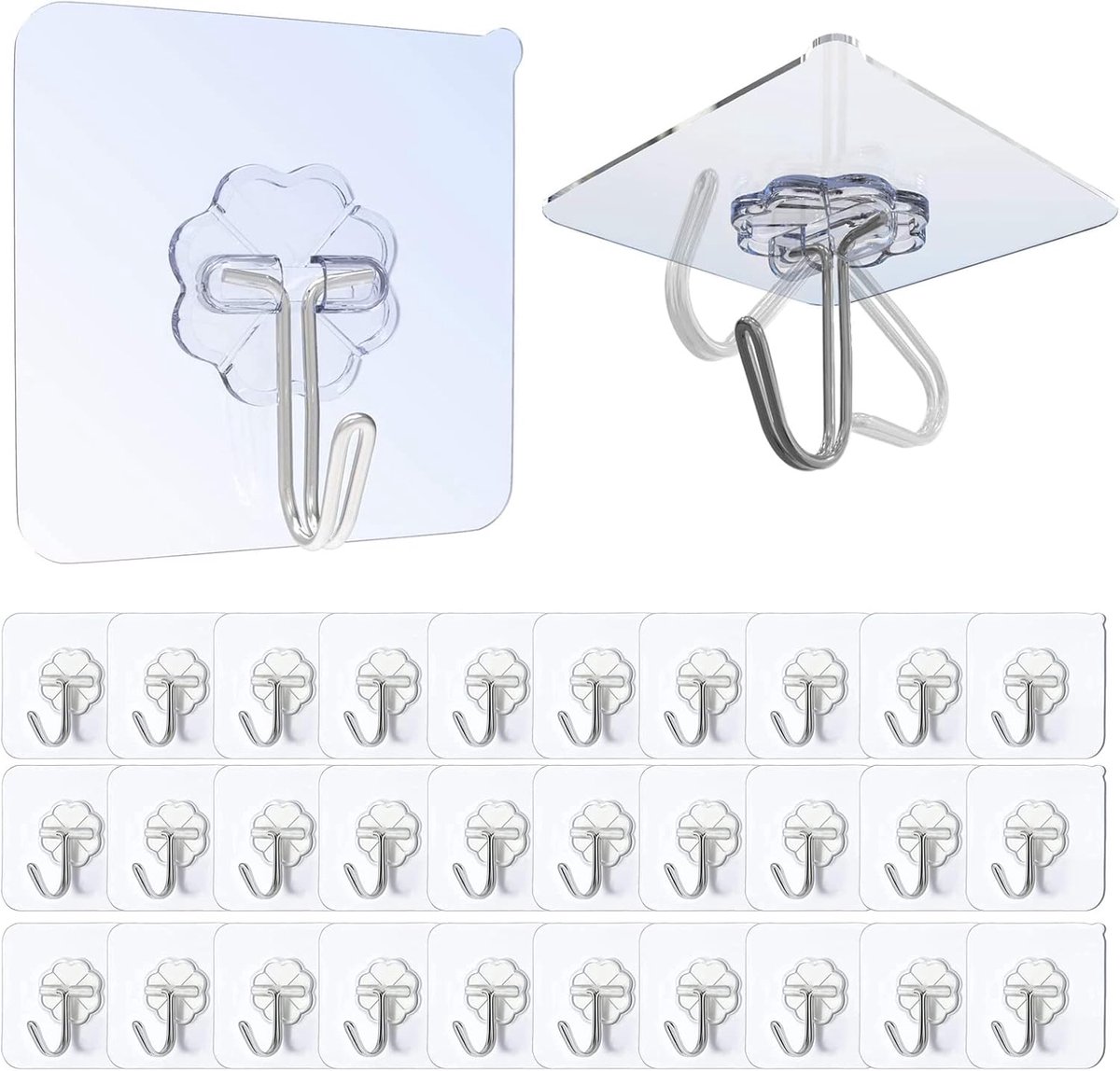 Famanu - Transparante kleefhaken, 30 stuks, multifunctioneel, waterdicht, oliebestendig en herbruikbaar