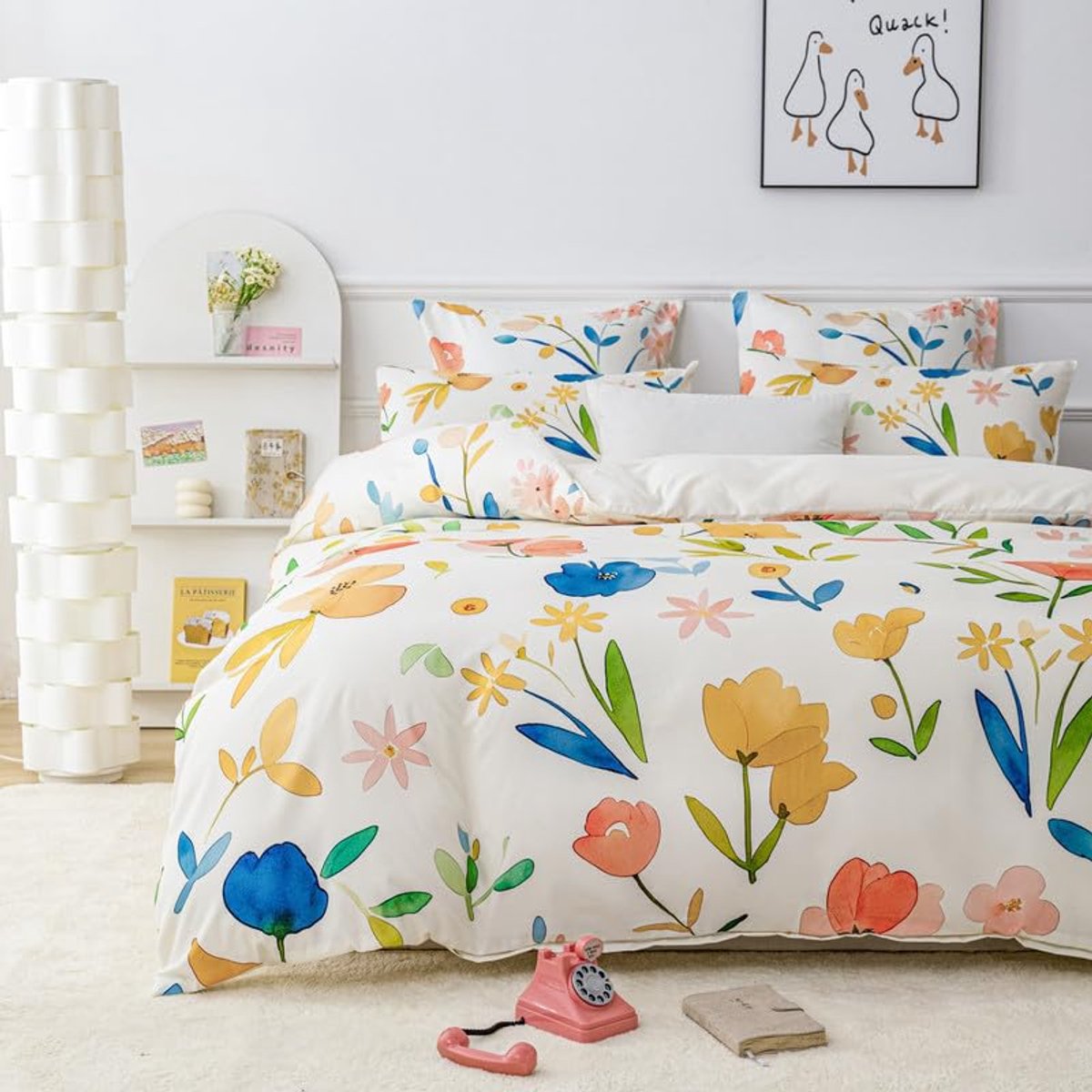 Ibenzoa Romantisch Bloemen Dekbedovertrek Set Beige met Kussensloop