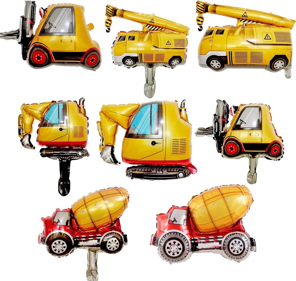 Ronte - Folieballonnen tractor constructie graafmachine - Set van 8 stuks, XXL groot formaat, feestdecoratie voor kinderverjaardag