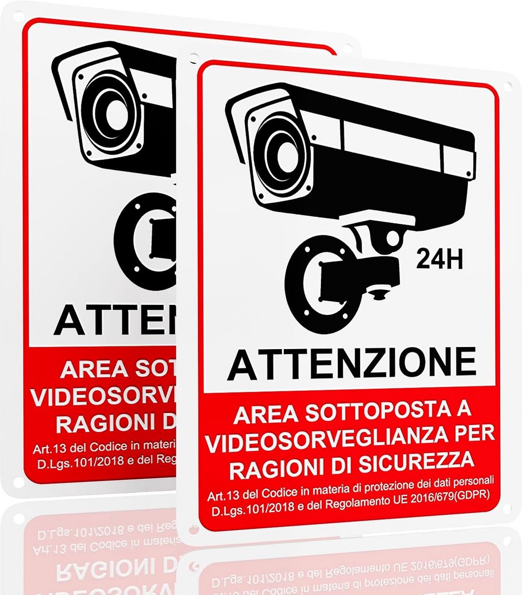 Waarschuwingsborden Videobewaking Voor Buiten, Aluminium, Set van 2