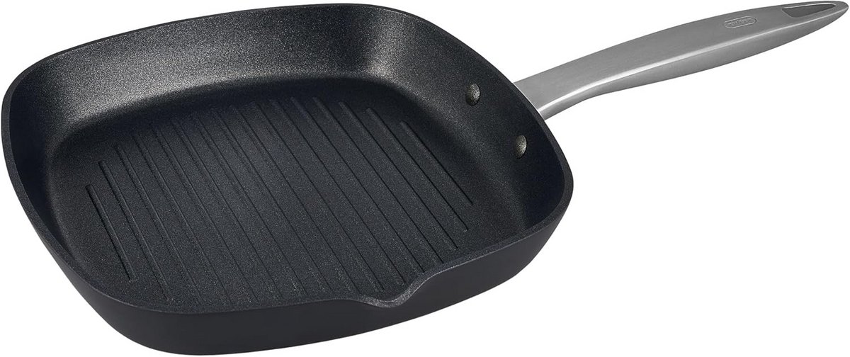 Kwalitatieve Grillpan 26cm met schenktuit en antiaanbaklaag, geschikt voor inductie