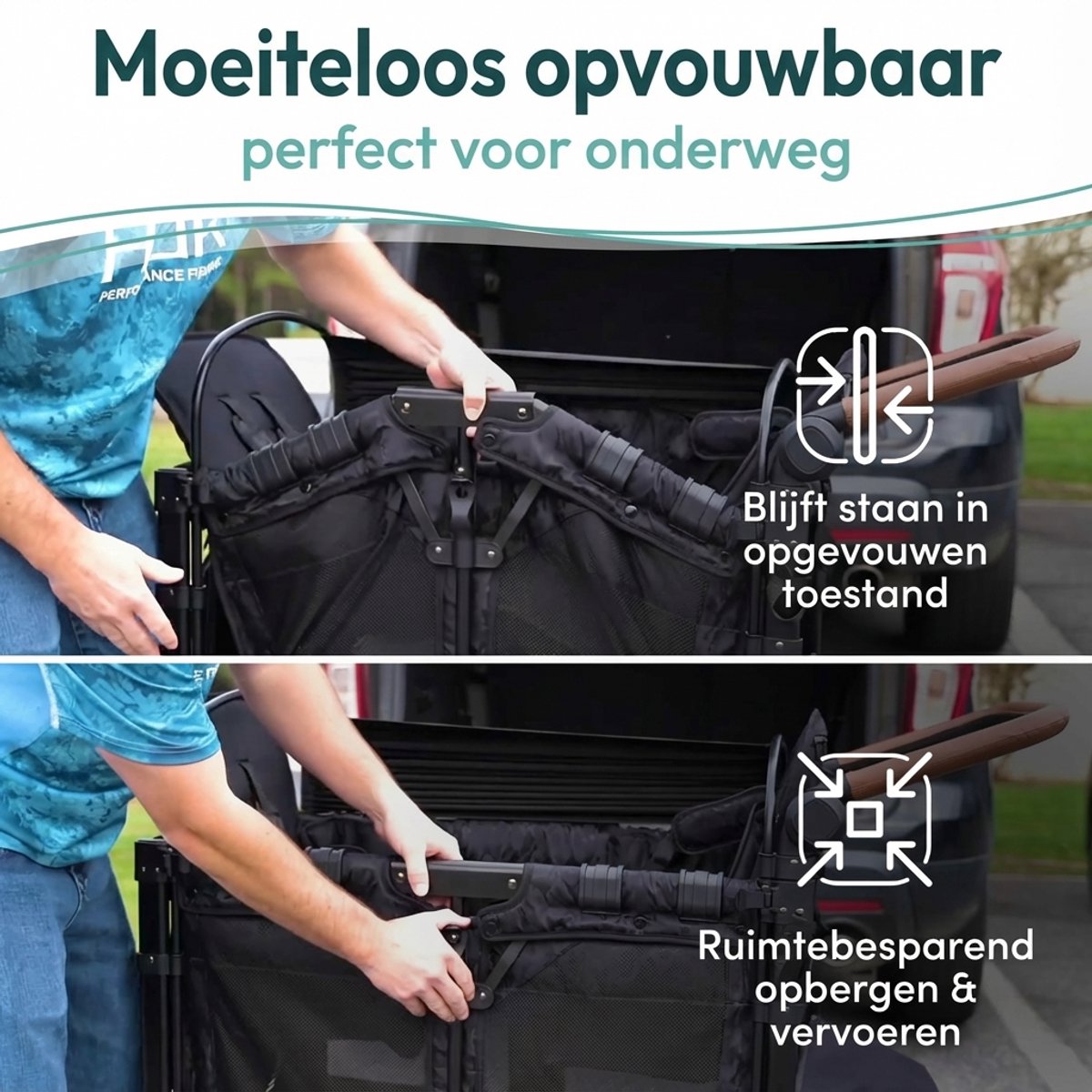 WonderFold W4 Elite Bolderkar Opvouwbaar voor 4 Kinderen Zwart - afbeelding 2