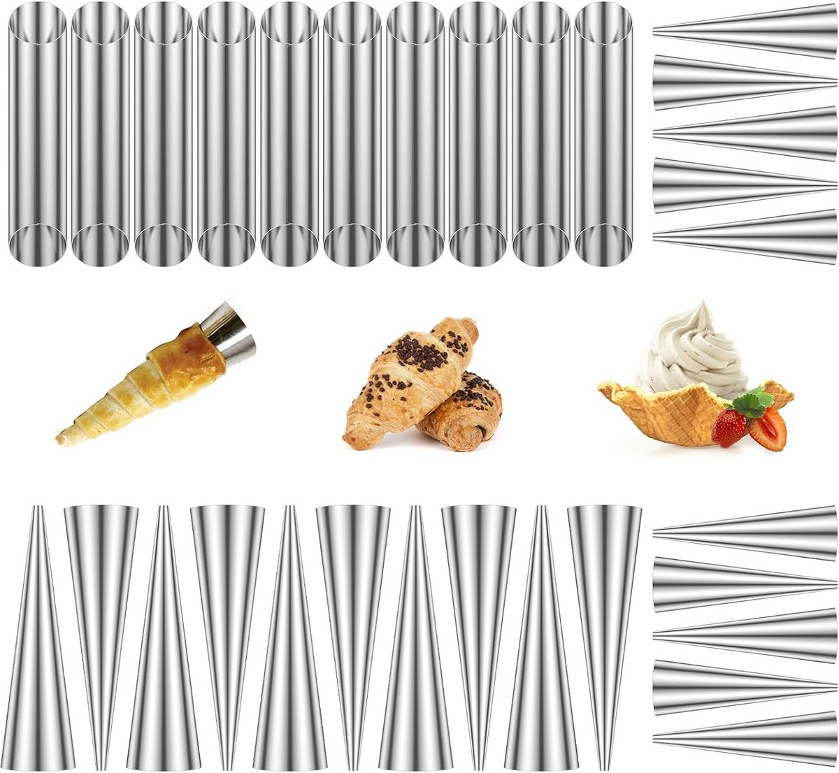 20 Stuks Cannoli Bakvormen Set - Roestvrij Staal - Diverse Maten voor Gebak