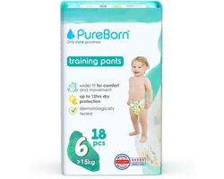 Luierbroekjes Maat 6 (15+ kg) - 18 stuks, Ultra Zacht en Huidvriendelijk, 12 uur Droge Bescherming, Dag en Nacht, Dermatologisch Getest, Vegan en Duurzaam