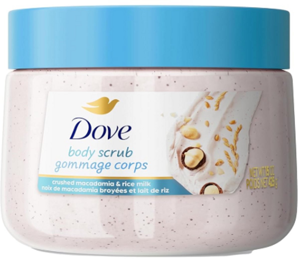 Dove Body Scrub - Crushed Macadamia & Rice Milk - Moisturize, Exfoliate and Nourish - 444ml