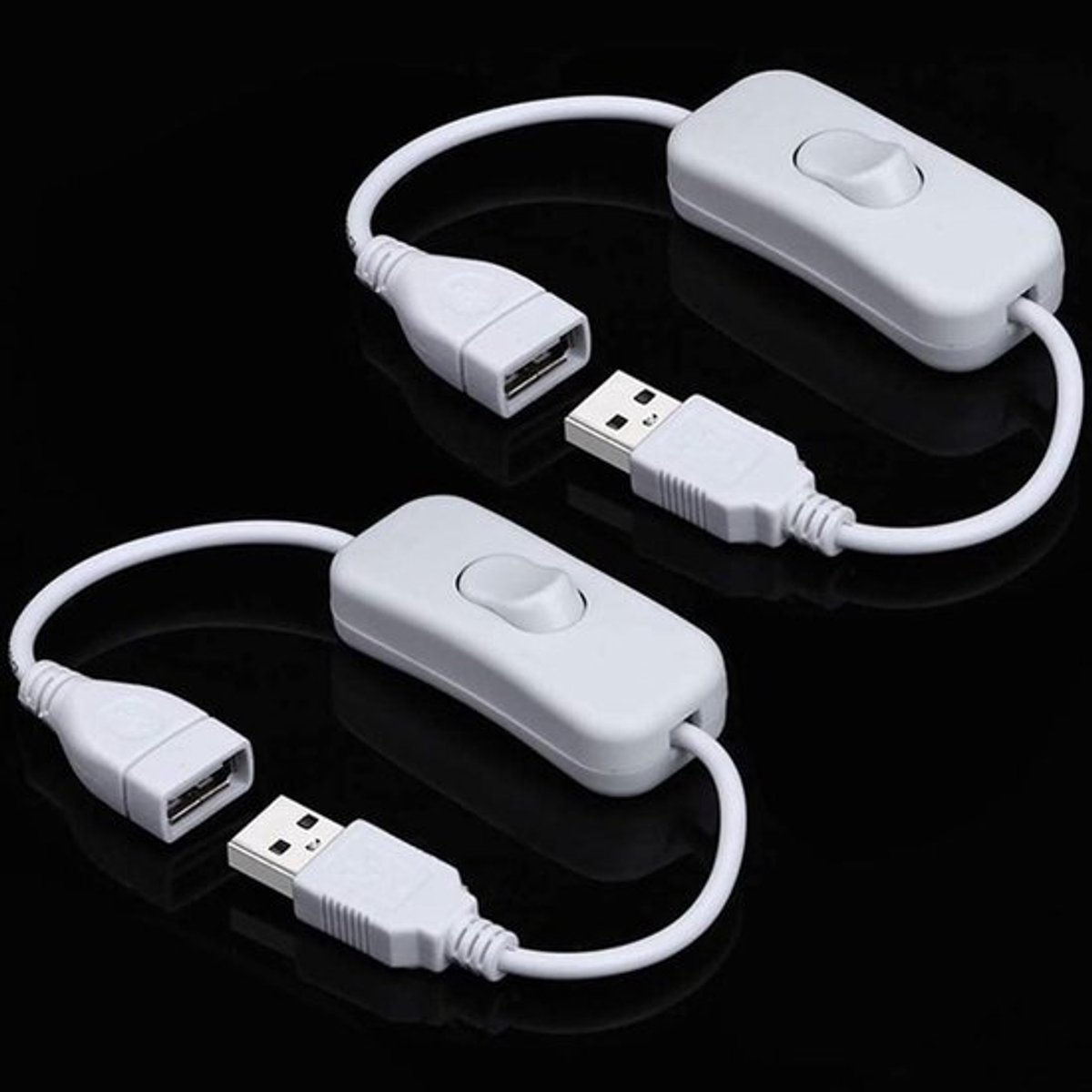 2 stuks DC mannelijke naar vrouwelijke USB-kabel met aan/uit-schakelaar - witte kleur USB-verlengkabel inline-tuimelschakelaar voor rijrecorder LED-bureaulamp USB-ventilator LED-strips.