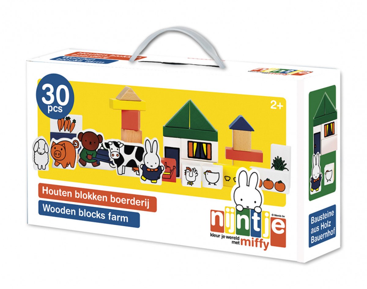 Nijntje houten blokken boerderij - 28 delig peuter speelset met boerderijdieren, bouwblokken - educatief speelgoed cadeau tip - vanaf 2 jaar - Bambolino Toys — afbeelding 10
