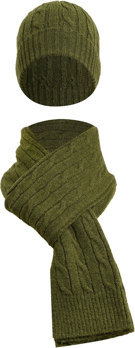 Felix Hardy Winter Gebreide Muts En Sjaal Set Unisex Khaki - Einheitsgröße