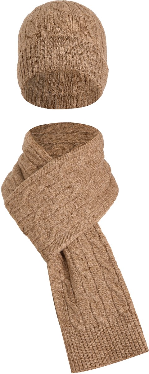 Felix Hardy Winter Gebreide Muts En Sjaal Set Unisex Caramel - Einheitsgröße