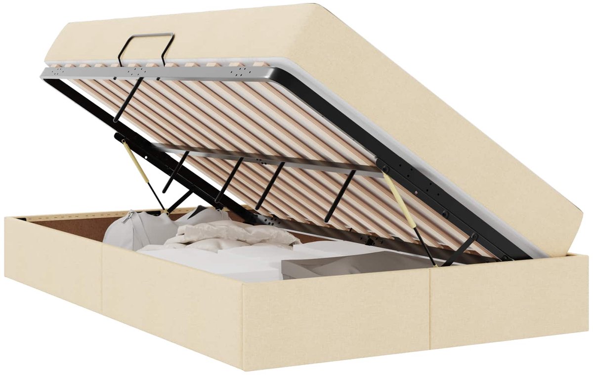 Tweepersoonsbed | Dubbelbed | Volwassenenbed | Opbergbed met matras met matras Crème 120 x 200 cm Polyester