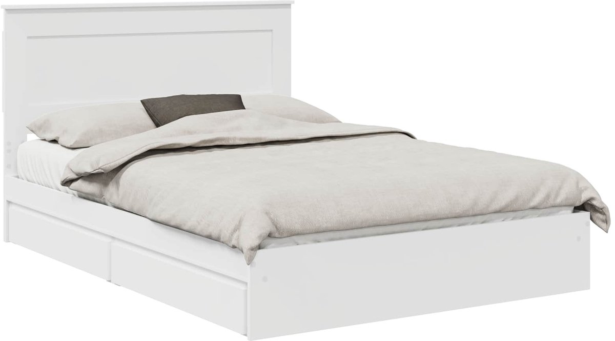 Tweepersoonsbed | Dubbelbed | Volwassenenbed | Opslag bed met hoofdeinde Wit 140 x 190 cm Bewerkt hout