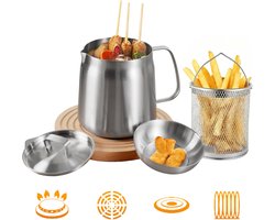 304 RVS Frituurpan 2L (2Qt) - Met Mandje en Zeef - Voor Frituren Koken en als Oliefilter - Geschikt voor Camping en Outdoor Gebruik - Vaatwasmachinebestendig en Hittebestendig