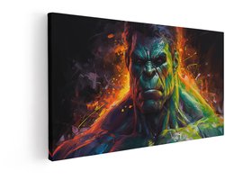 Artaza Canvas Schilderij Superheld - 60x30 cm - Marvel Wanddecoratie Hulk - Muurdecoratie Kleurrijk - Schilderijen Op Canvas - Groen