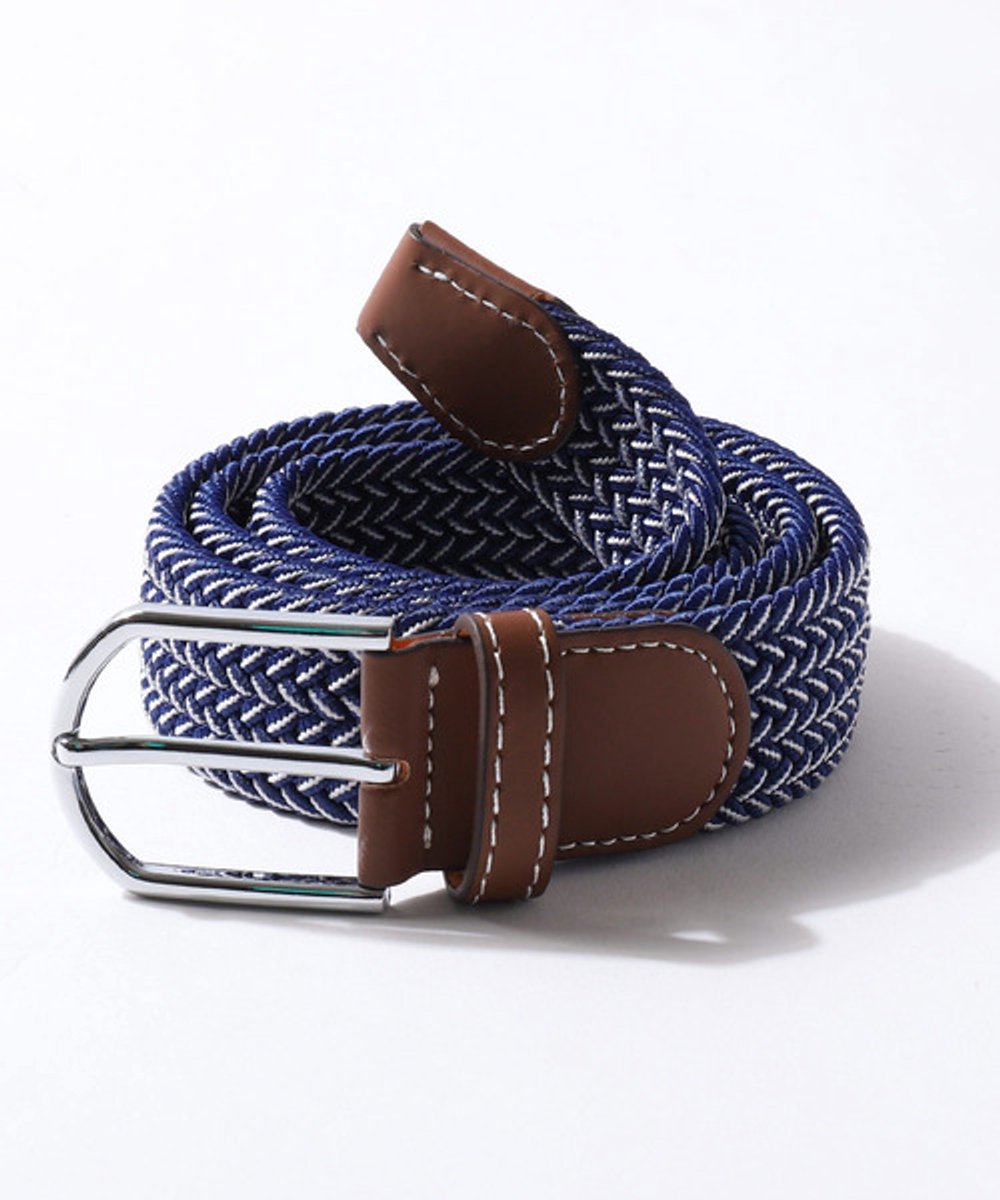 Gevlochten riem - Elastisch/rekbaar - Broekriem - Stretchy belt - Imitatieleer - 105/120cm - Blauw/wit - Kledingaccessoire - Jonyx