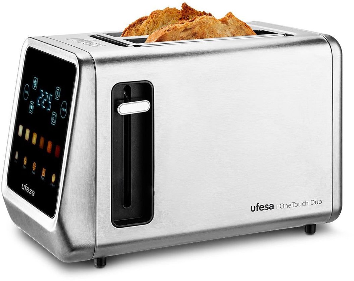 Ufesa One Touch Duo Broodrooster - 850W - extra breede gleuven - display - 6 bruiningsniveaus - snoeropbergfunctie - uitneembare kruimellade.