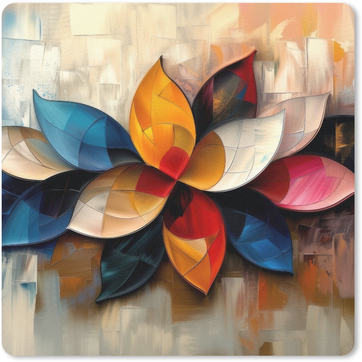 Muismat 30x30 cm - Mousepad Bloem - Abstract - Kleurrijk - Bladeren - Muismatten