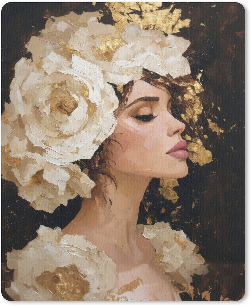 Muismat 19x23 cm - Mousepad Abstract - Vrouw - Bloemen - Wit - Muismatten
