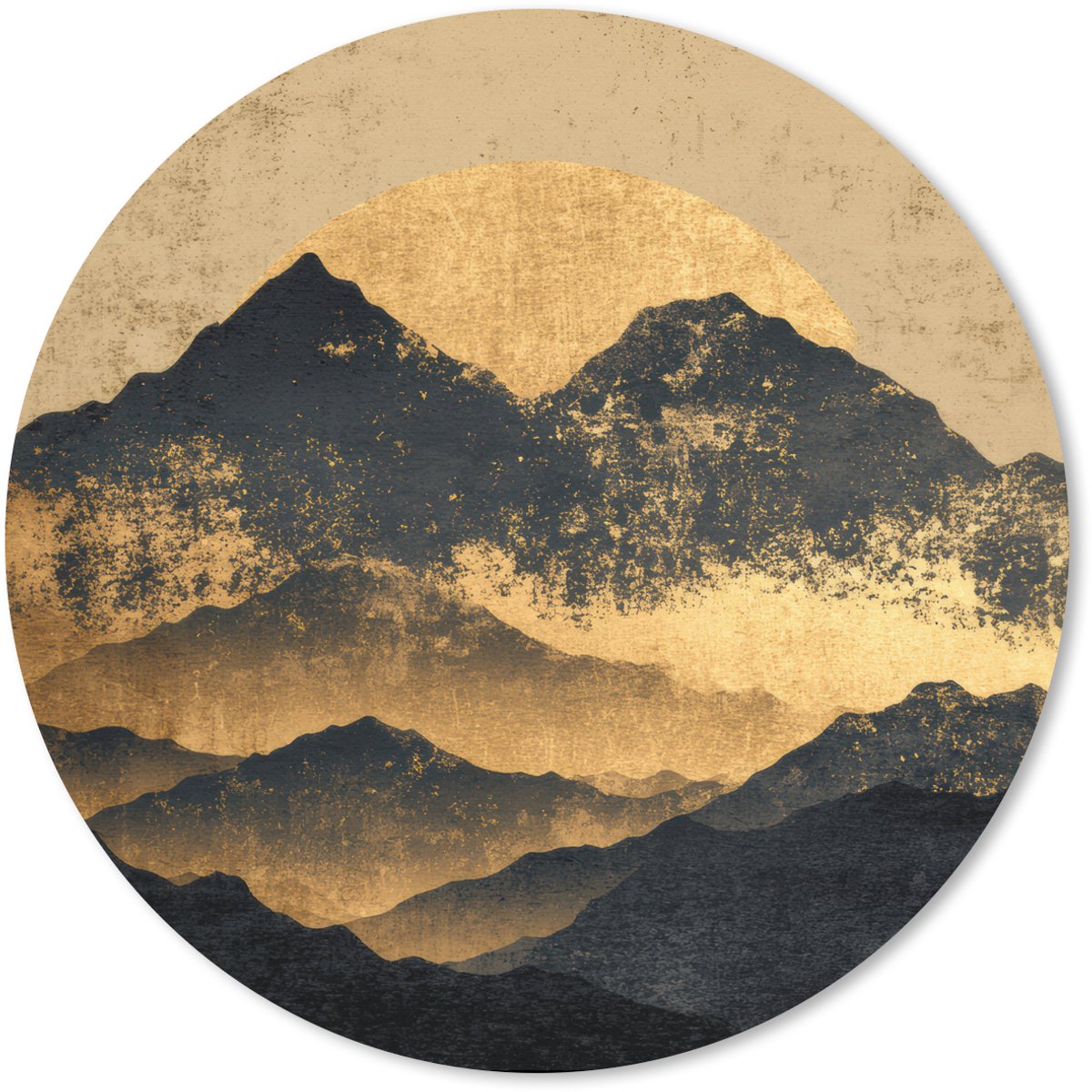 Muismat rond 20x20 cm - Mousepad Gouden Bergen bij Maanlicht - Ronde muismatten