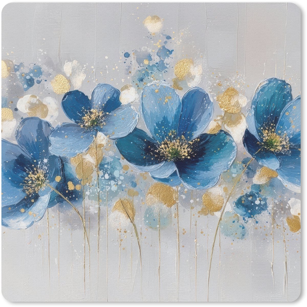 Muismat 20x20 cm - Mousepad Bloemen - Blauw - Abstract - Muismatten
