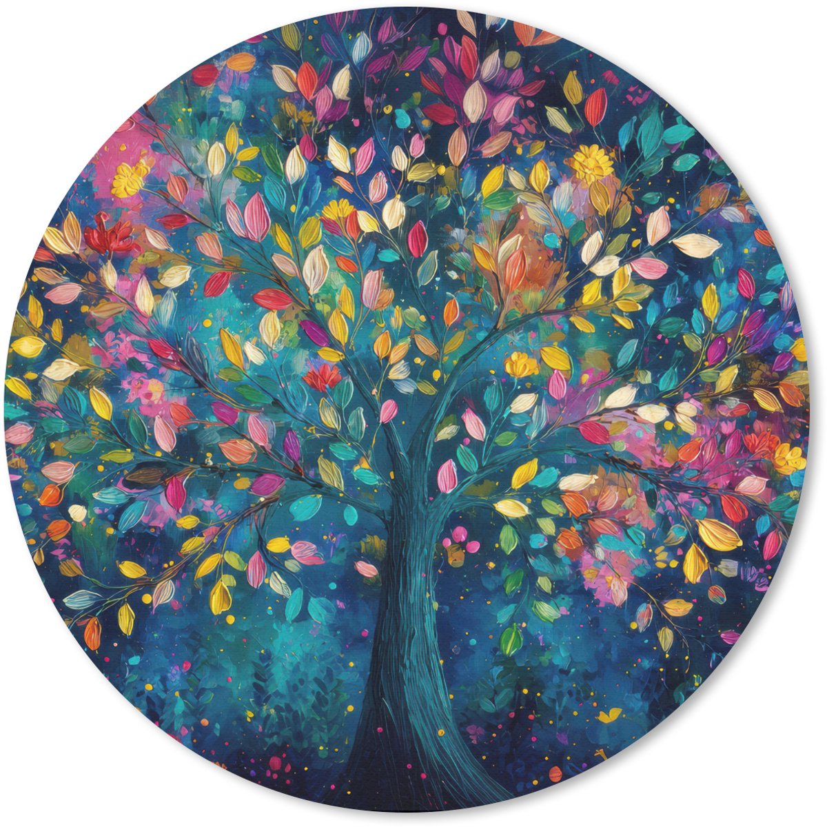 Muismat rond 30x30 cm - Mousepad Kleurrijk - Boom - Magisch - Abstract - Ronde muismatten