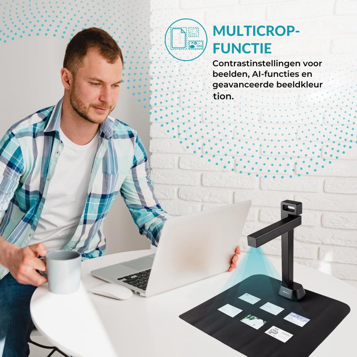 Quvo® Smart Boekenscanner - Documentenscanner via USB – Scanner – Document Camera - Zwart - 12cm x 9cm x 40cm thumbnail 3