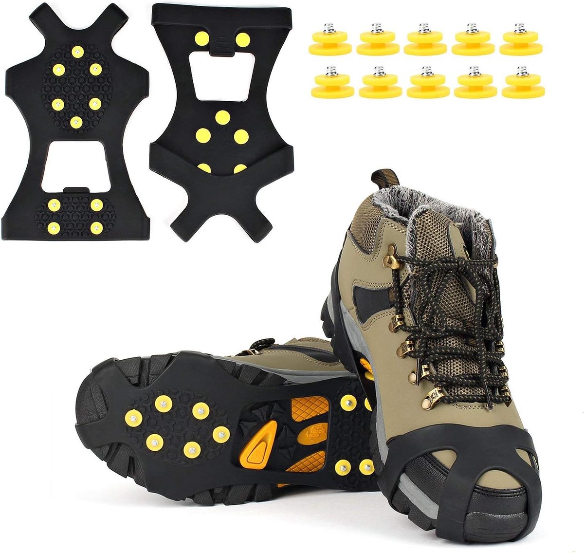 Stijgijzers voor antislipschoenen- sneeuwspikes met 10 tanden- sterke grip- spikes-L (40-45).