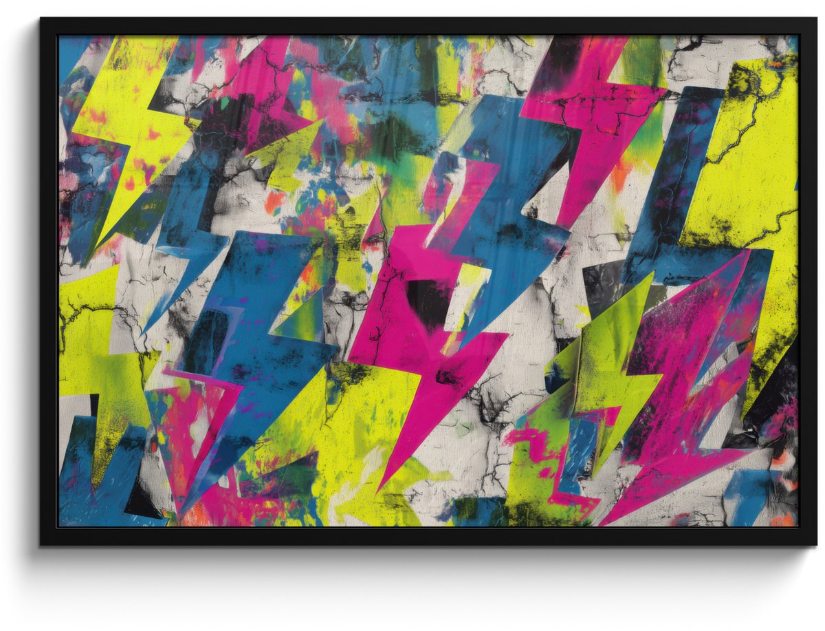 FrameYourWall Poster in lijst - Fotolijst 90x60 cm - Posters - Bliksemschichten - Patroon - Marmer - Kleuren - Posterlijst zwart - Decoratie - Wanddecoratie woonkamer - Muurdecoratie slaapkamer Bliksemschichten - Patroon - Kleuren