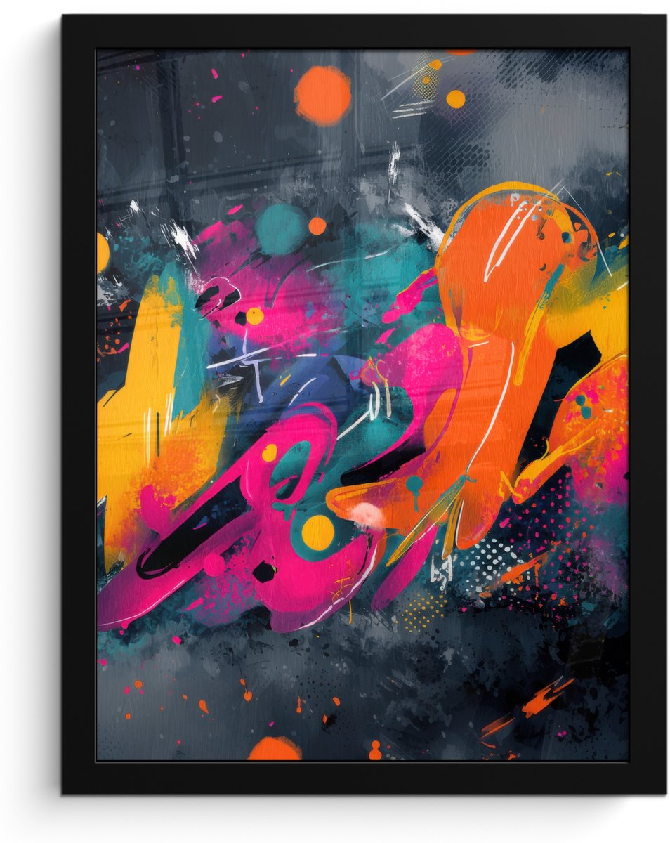FrameYourWall Poster in lijst - Fotolijst 30x40 cm - Posters - Abstract - Graffiti - Kleurrijk - Verfspatten - Posterlijst zwart - Decoratie - Wanddecoratie woonkamer - Muurdecoratie slaapkamer