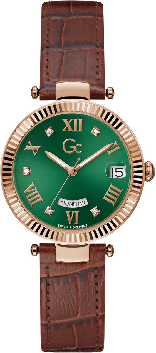 Gc Gc Flair Quartz Day Date Watch Rosé Gouden Tint Case: 100% Roestvrij Staal | Armband: 100% Echte Leren 34 mm Z01020L9MF