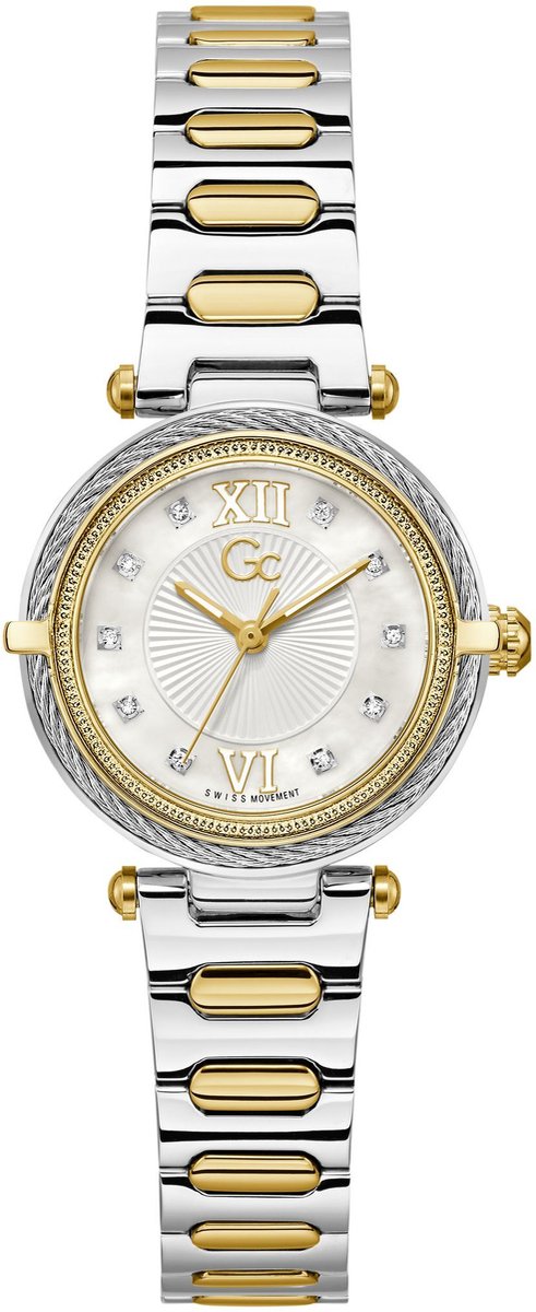 Gc Gc Vogue Cable Mini Quartz Analoog Horloge Zilver En Geel Goud Case: 100% Stainless Steel | Armband: 100% Stainless Steel 30 mm Z57002L1