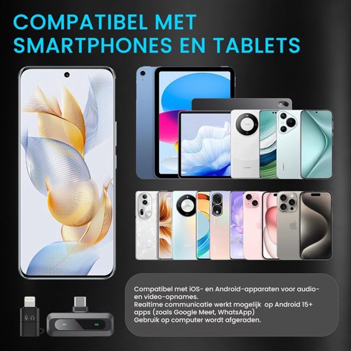 TRANSNECT - Draadloze Microfoon - 2 stuks - Microfoon Draadloos - Dasspeld Microfoon Draadloos - Microfoon Bluetooth - Lavalier Microfoon - USB-C & 8-pins ontvanger - Geschikt Voor Alle Telefoons — cadeau in Cadeau-ideeën - foto 4