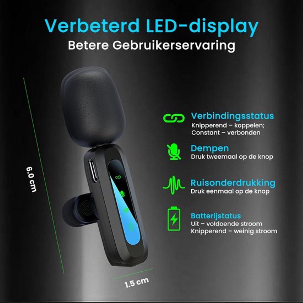 TRANSNECT - Draadloze Microfoon - 2 stuks - Microfoon Draadloos - Dasspeld Microfoon Draadloos - Microfoon Bluetooth - Lavalier Microfoon - USB-C & 8-pins ontvanger - Geschikt Voor Alle Telefoons — cadeau in Cadeau-ideeën - foto 3