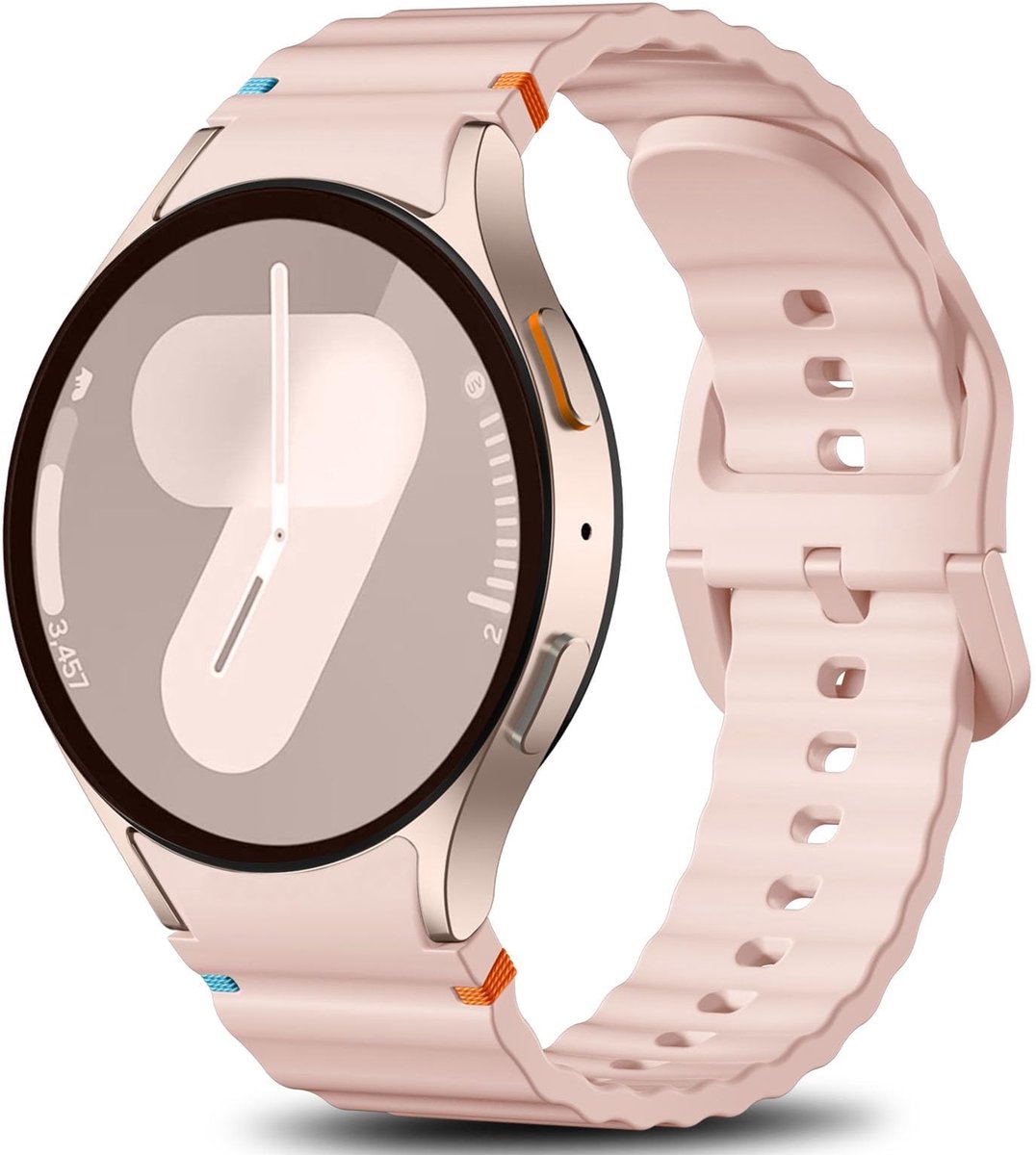 Horlogebandje - Smartwatch bandje - Watchband - Geschikt voor Samsung Galaxy Watch 7 (40 & 44mm) / 6 Classic (43 & 47mm) / 5 (Pro) / 4 (Classic) / FE - Siliconen Wave - Lichtroze - Jonyx