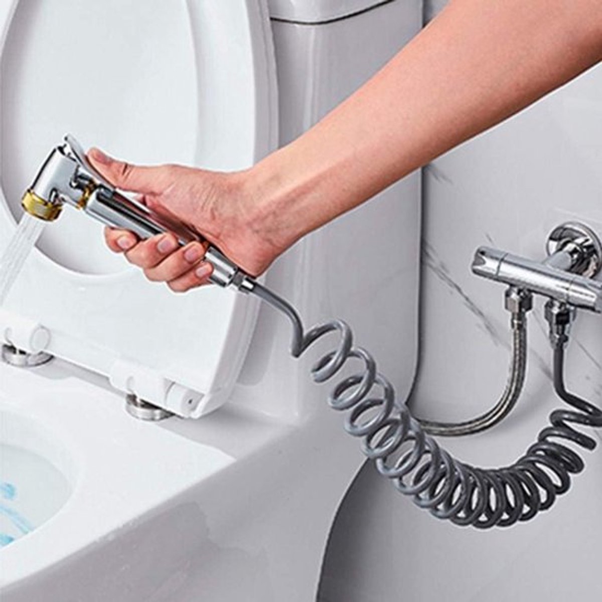 Flexibele telescopische veerdoucheslang voor waterleiding, toilet, bidet - Grijs.