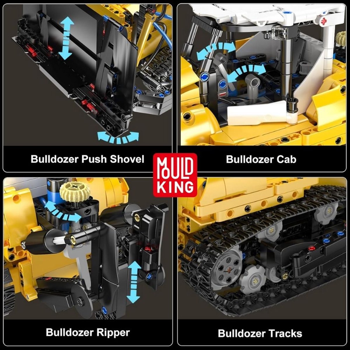 Mould King 19019 PR756 Bulldozer bouwset | Creator technische auto modelbouw | Educatief classic constructie speelgoed bouwpakketten voor kinderen & volwassenen | Hydropomp niet geschikt voor Lego technic | Bouwdoos met 1200 bouwstenen — afbeelding 4