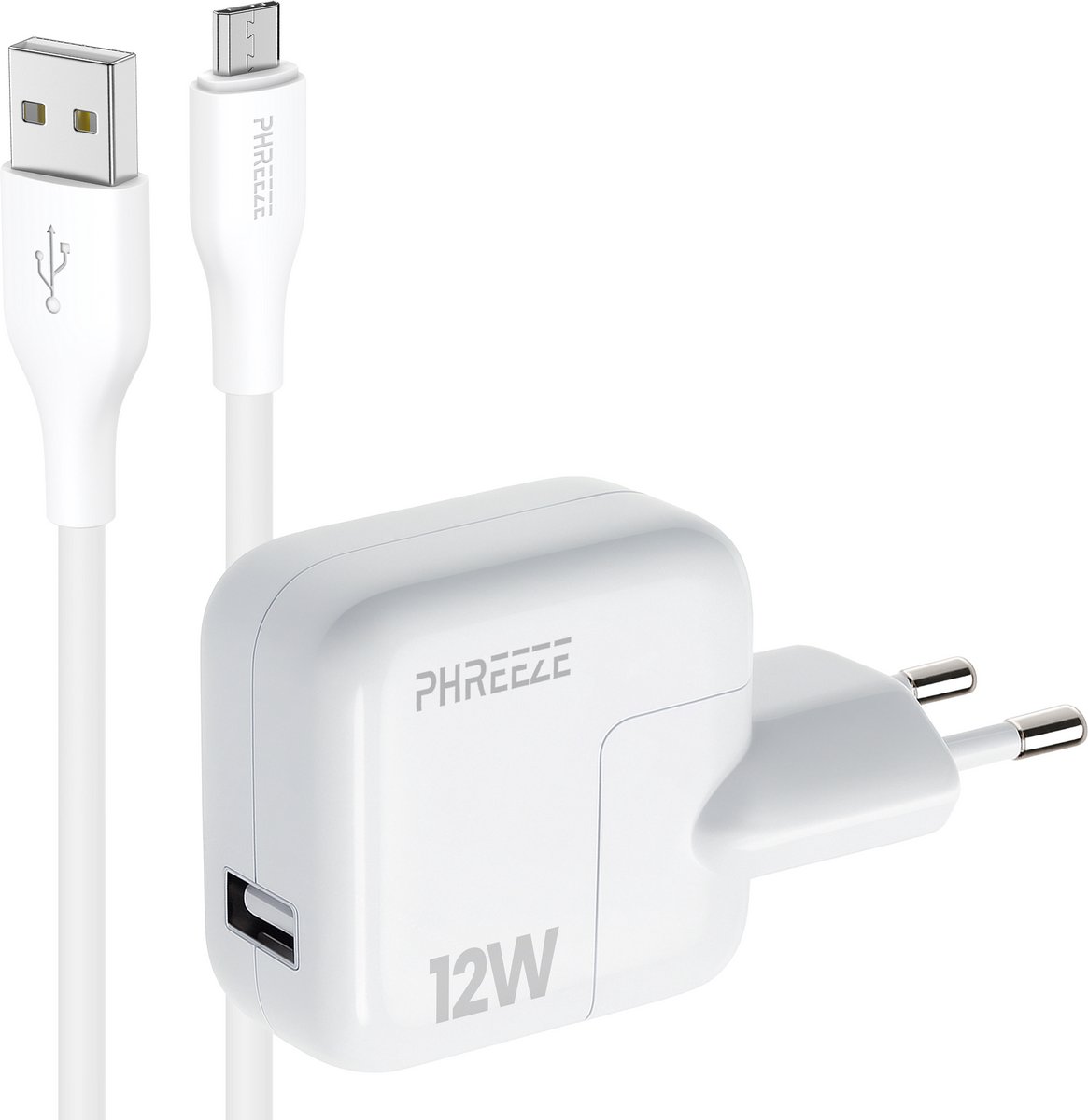 Phreeze usb adapter 12 W - Usb A naar micro usb kabel 1 meter - Oplader voor telefoon en accessoires