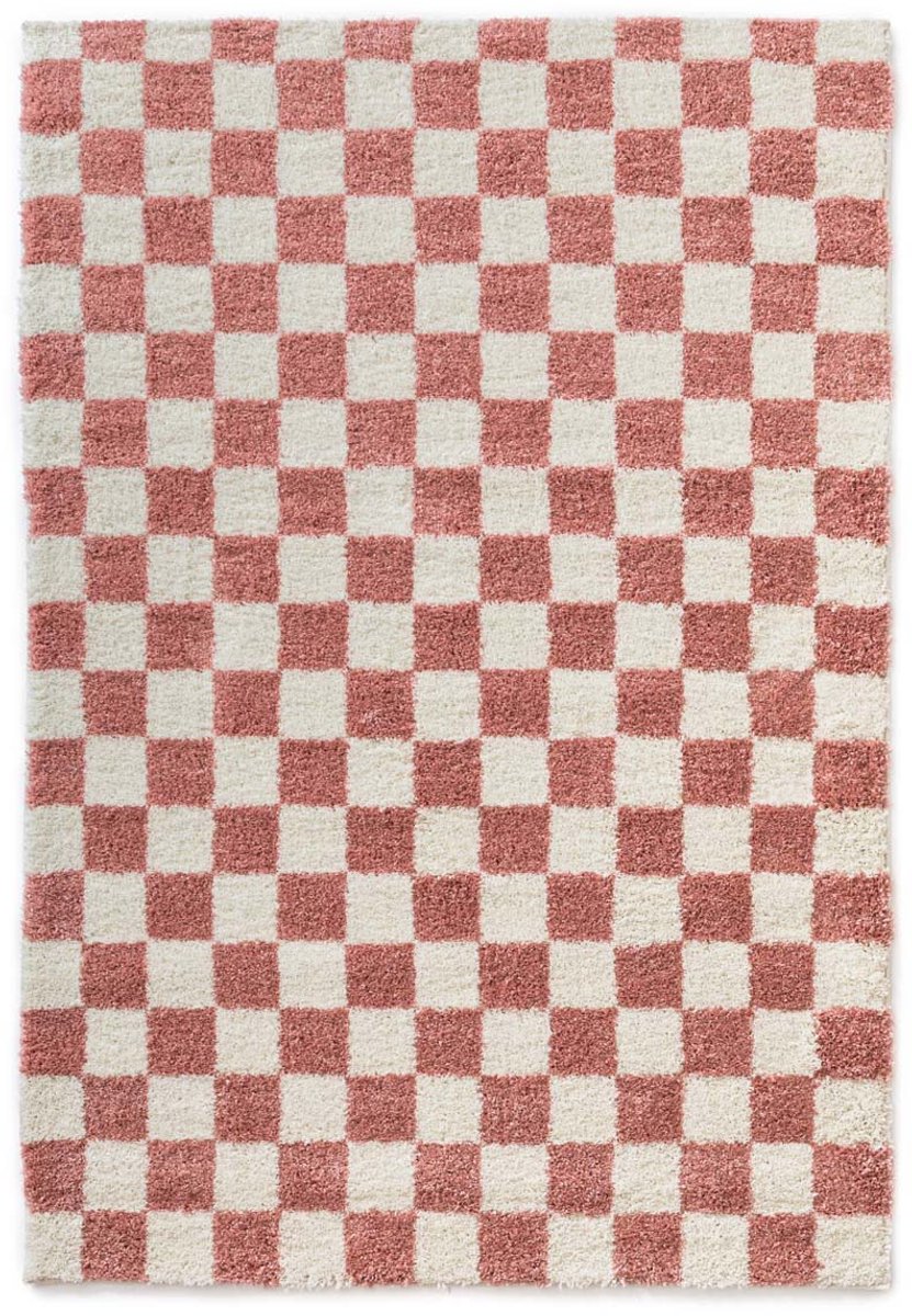 Checkerboard vloerkleed - Check ivoor/roze 160x230