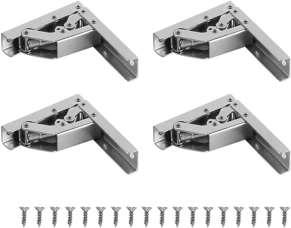 Dailygoods- Groothoek Scharnier 90 Graden - Vouwbaar Scharnier - Meubel Scharnier - Koudgewalst Staal - 4 Stuks - Sterk Draagvermogen - Meubelscharnier