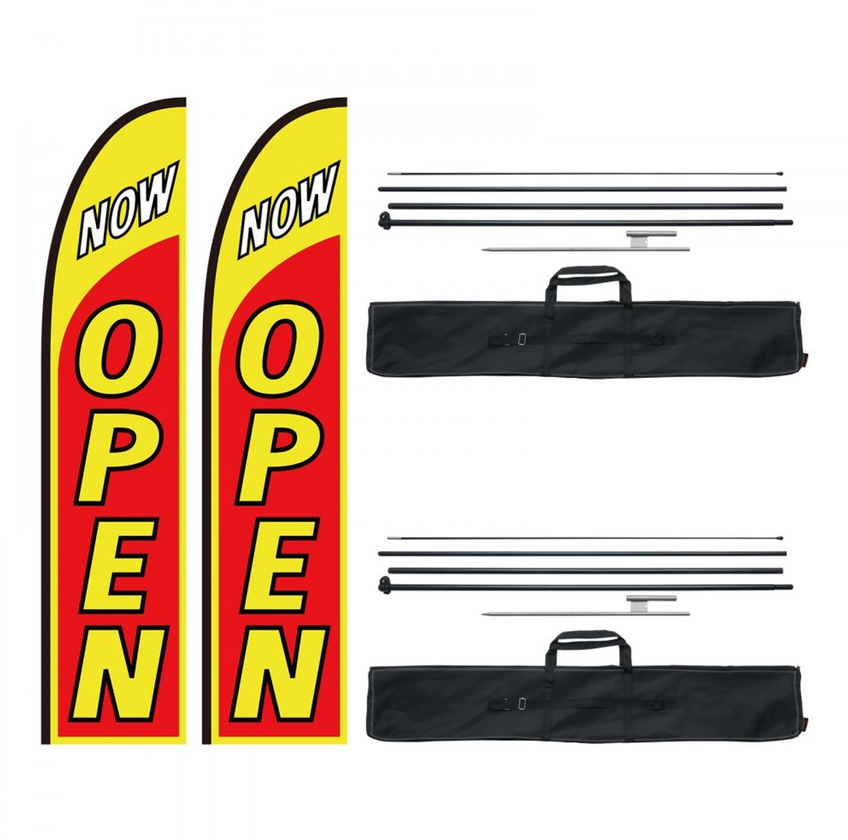 Open reclamevlaggen set - Beachflags en baniervlaggen (swoopervlaggen) - Set van 2 - Inclusief 2 masten en 2 grondpennen - Hoogte 5 m - Voor buiten
