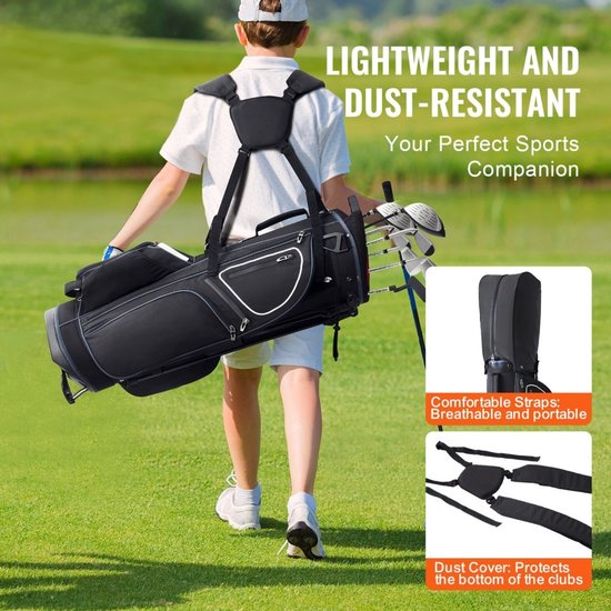 Golf Cartbag - Golftas - 14-Vaks Topverdeler - 11 Zakken - Met Standaard - Stofkap - Afneembare Dubbele Draagriem - Hoogte 89 cm - Zwart/Wit — afbeelding 3