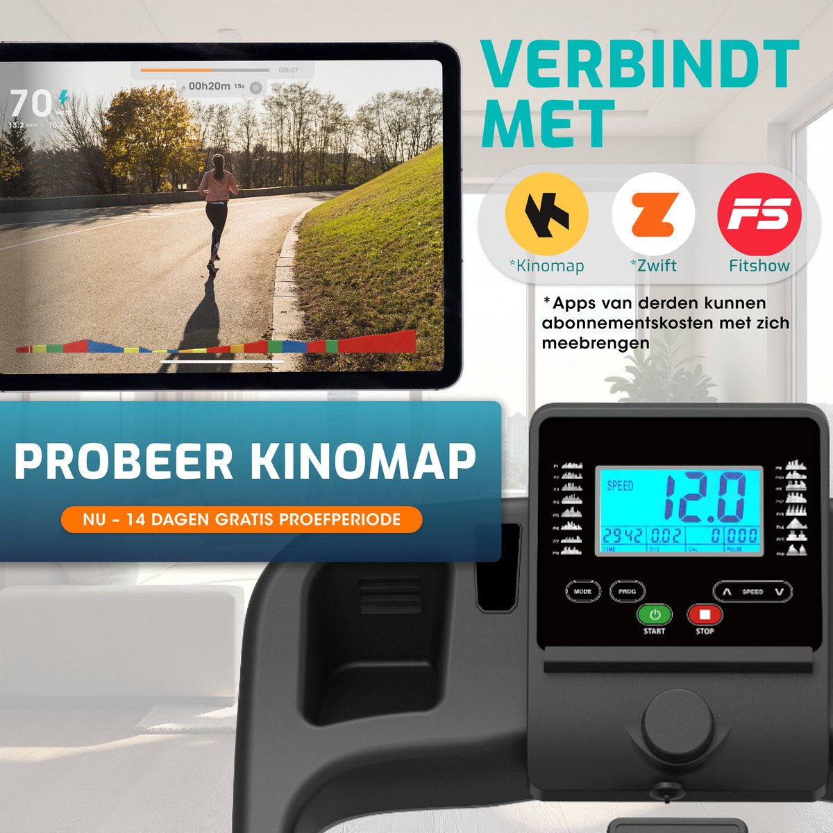 FITAGE Loopband 12km/u met 3 Hellingniveaus Zwart - afbeelding 3