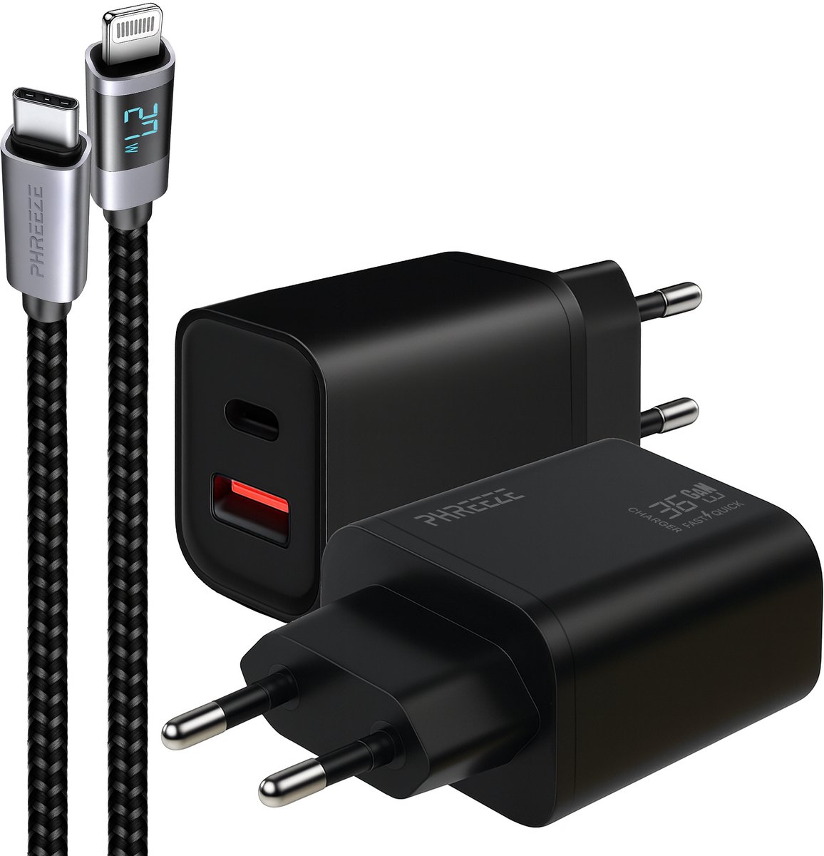 Phreeze 35w usb C adapter geschikt voor iPhone en iPad met Lightning kabel - Power Delivery oplader - Snellader - 1 meter