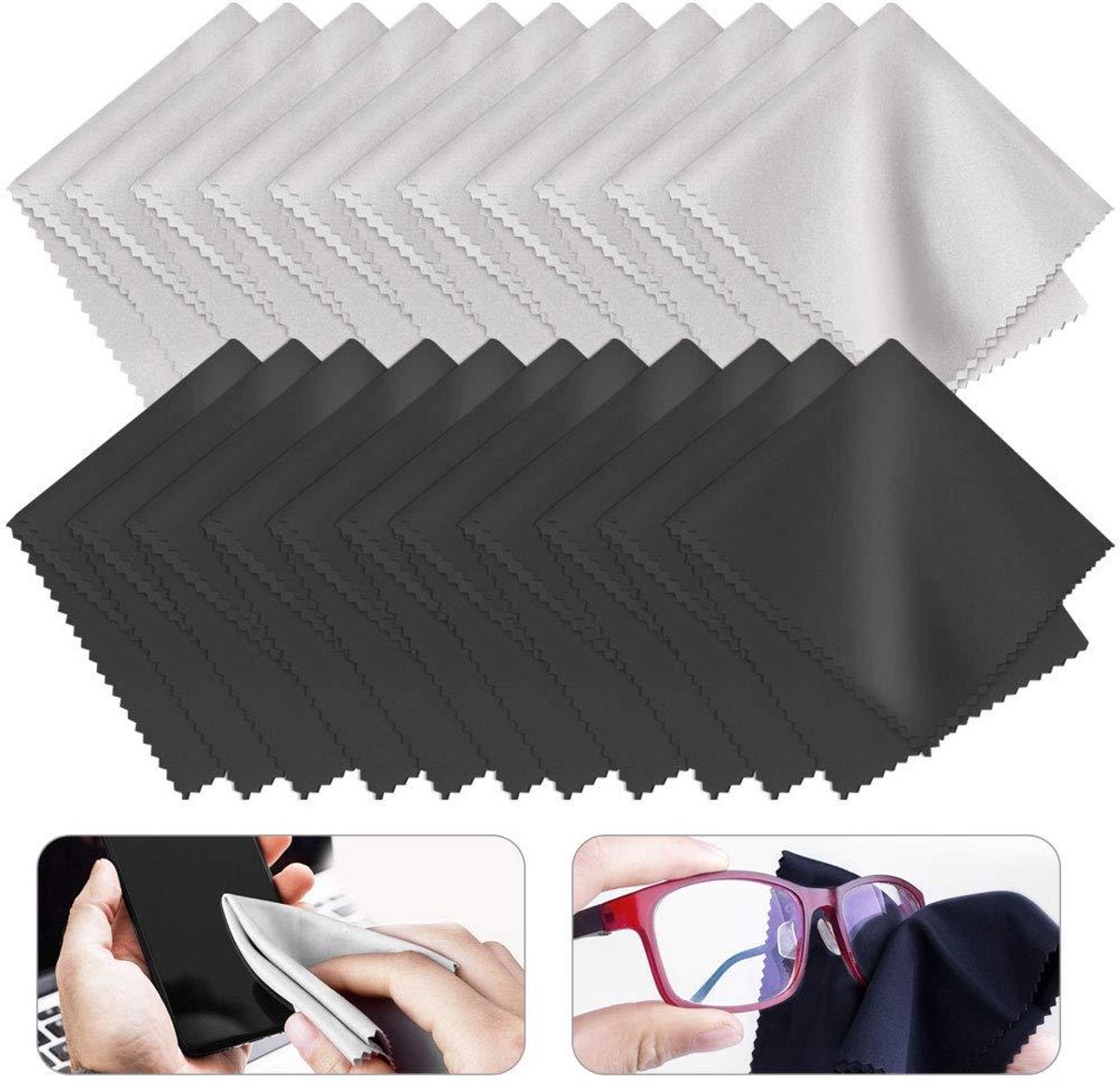 Microvezel Brillen Doekjes - Brillendoekjes - Pluisvrij & Zacht Voor Gevoelige Schermen - 20 Stuks - Voor Brillen, Laptops En Zonnebrillen Zwart/Grijs