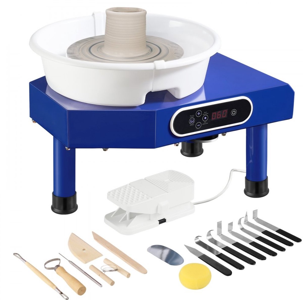 Pottenbakkersschijf - Elektrische Keramiek Draaischijf - Vermogen 350 W - Schijf 25 cm - Toerental tot 300 rpm - Met Voetpedaal - Inclusief Schort - Voor Beginners en Hobbyisten
