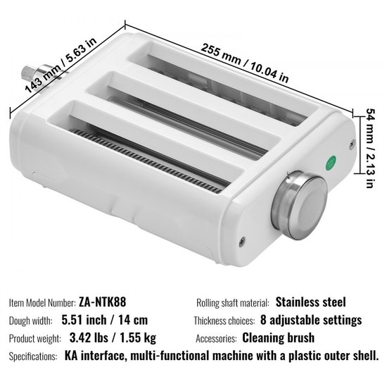 Pastamachine - Handmatige 3-in-1 Pastamaker - Roestvrij Staal - Voor Spaghetti, Lasagne, Tagliatelle - Inclusief Reinigingsborstel - Wit van Pastamachine — afbeelding 5