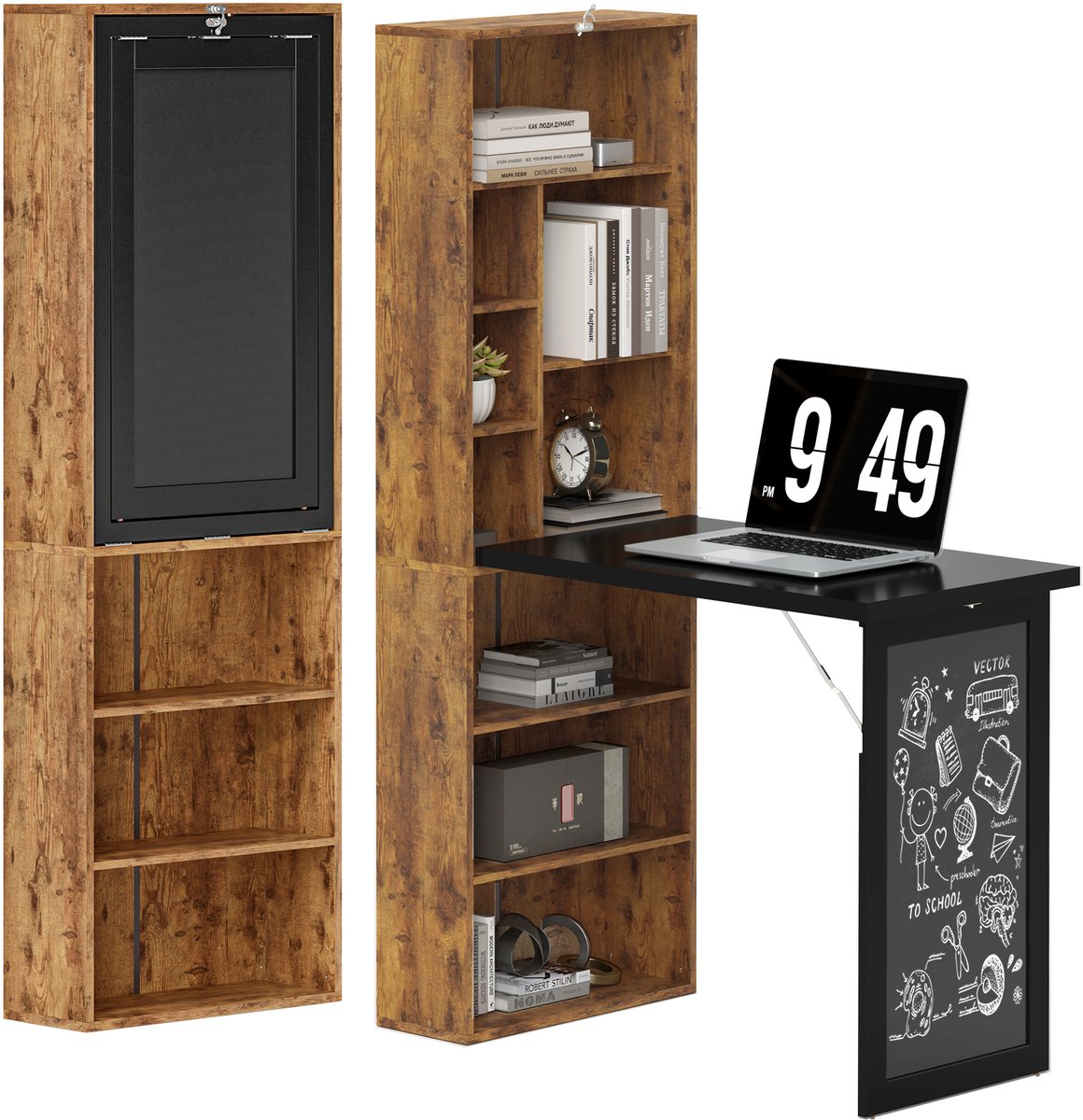 HOMCOM-Bureau met planken-MDF-98x51x153cm-Rustiek bruin