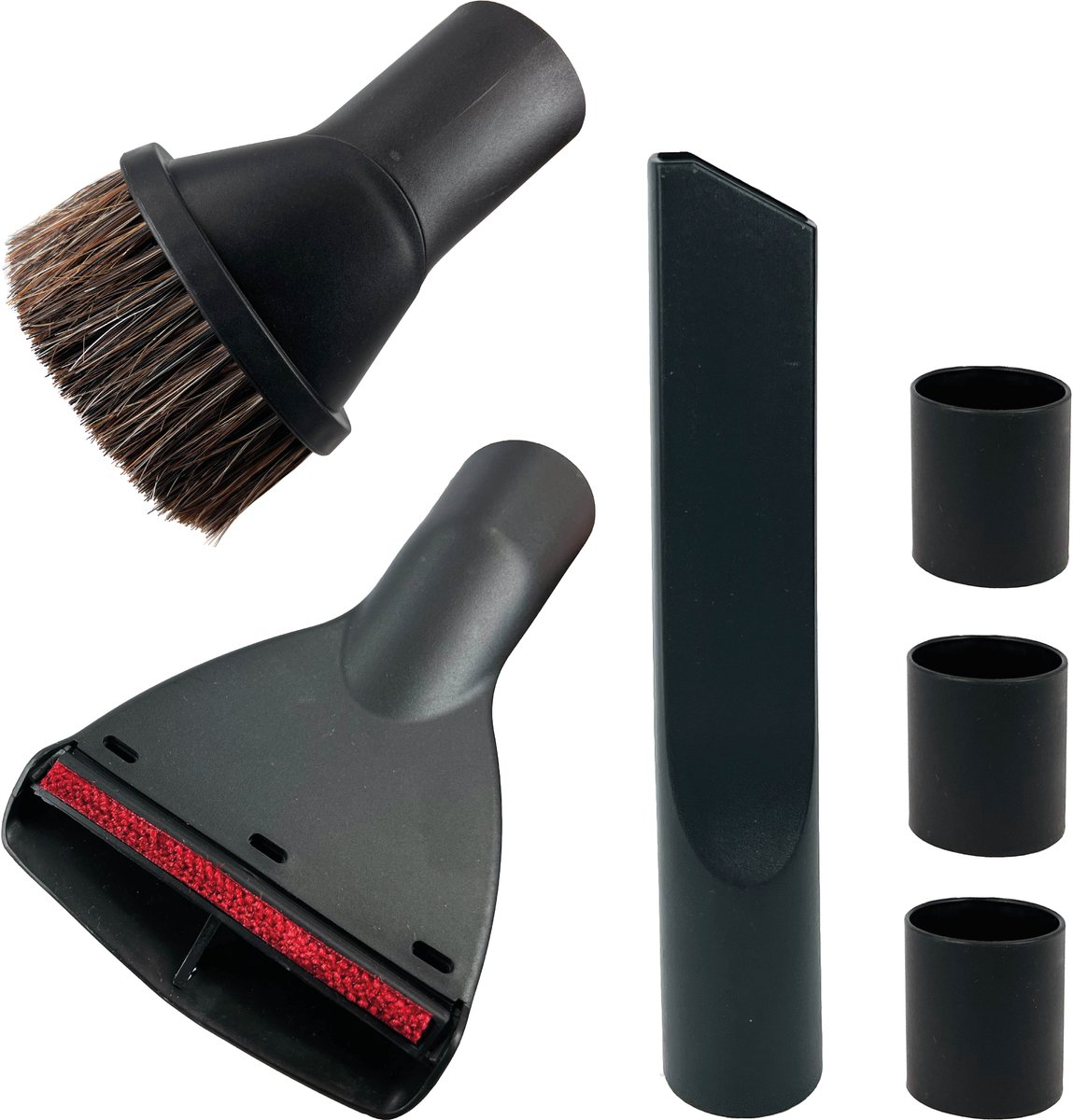PARTS4® hulpstukken set universeel | Set bestaande uit matras zuigmond, nadenzuiger en plumeauborstel met natuurhaar | ø 35 mm inclusief ø 32 mm reduceerringen (3 stuks) | Te gebruiken voor AEG, Bosch, Miele, Nilfisk, Numatic, Siemens e.a.
