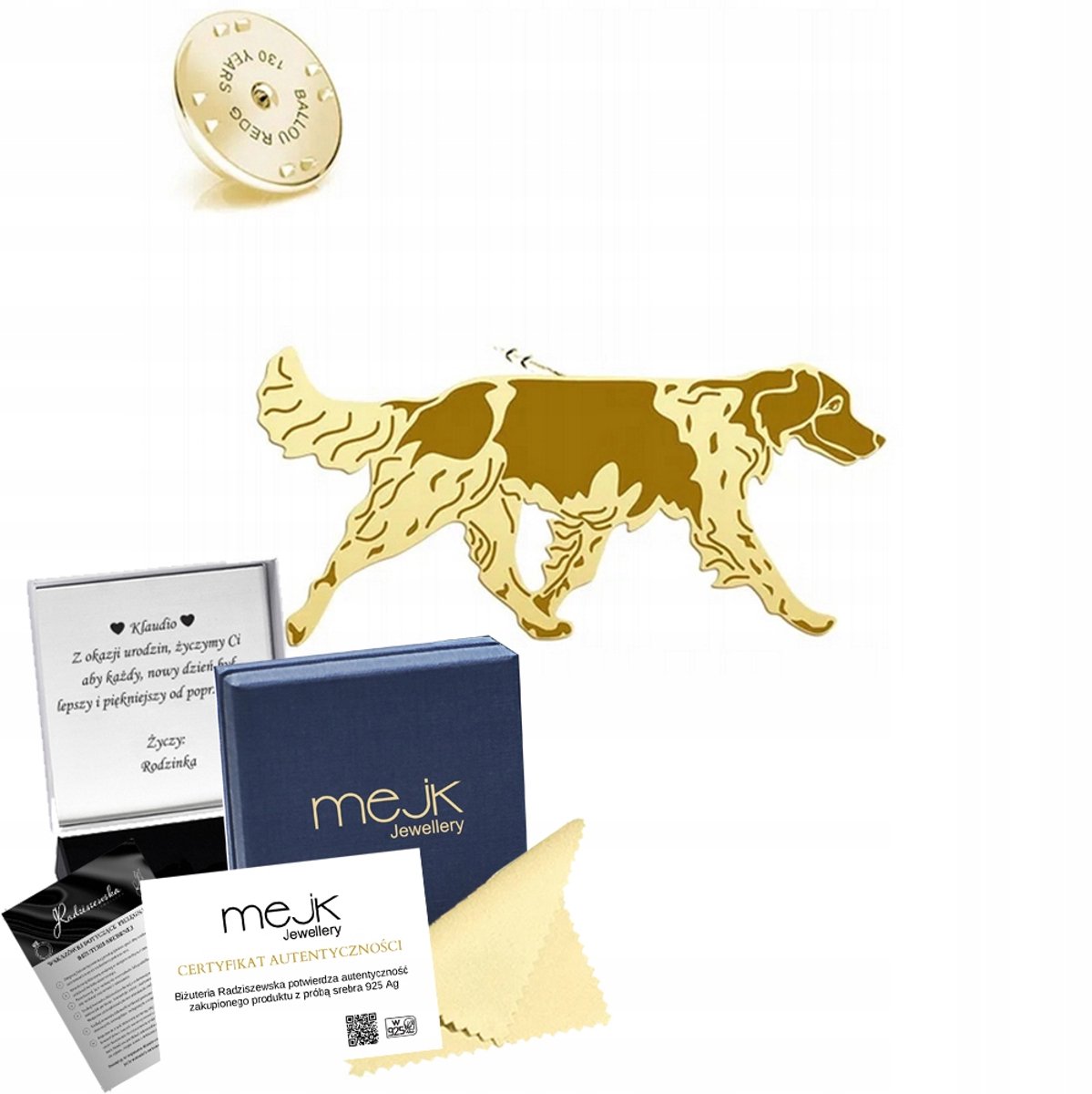 Gouden Broche Kleine Münsterländer 925 Zilver - Uniek Cadeau