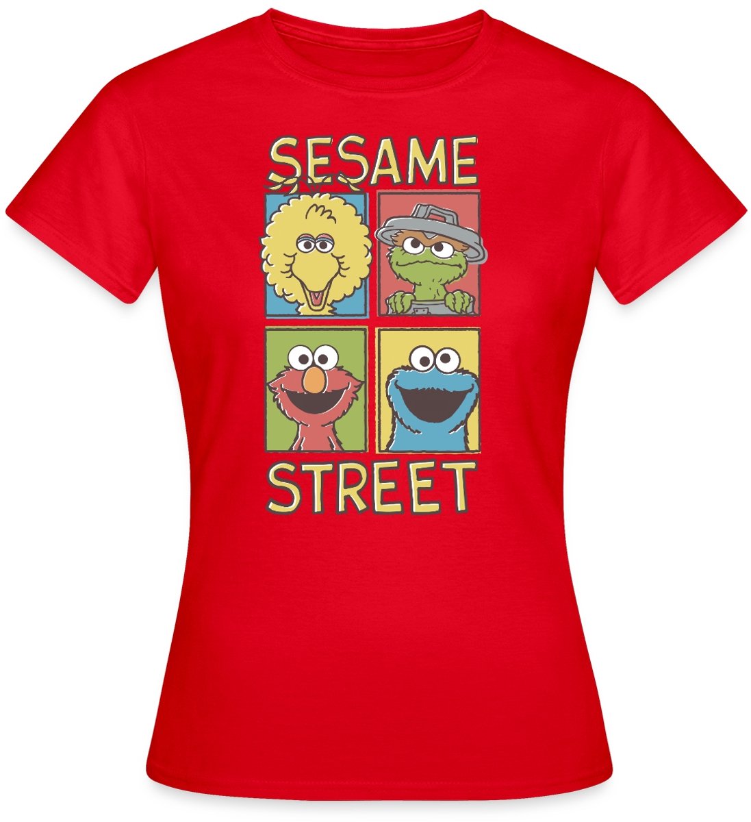 Sesamstraat Bibo Oscar Elmo Koekiemonster T-Shirt Dames